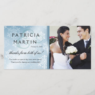 Snowy Winter Photo Thank You ice blue Card