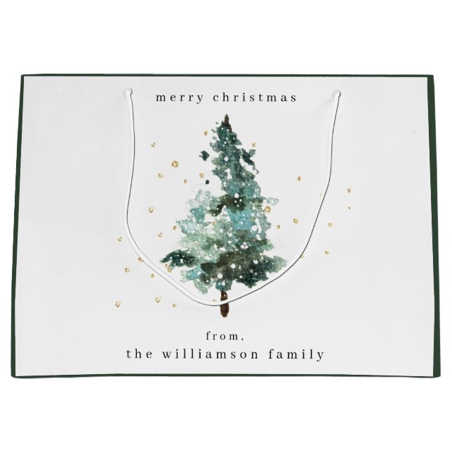 Snowy Winter Pine Tree Christmas Gift Bag (Front)