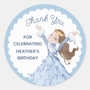 Snowy Winter Princess   Birthday Thank You Classic Round Sticker