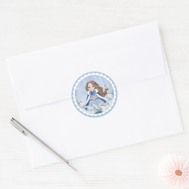 Snowy Winter Princess  Classic Round Sticker (Envelope)