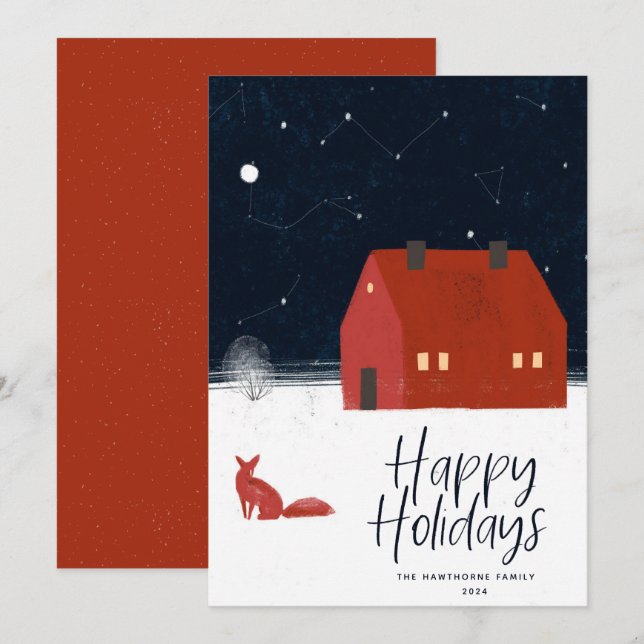 Snowy Winter Scene Christmas Holiday Card (Front/Back)