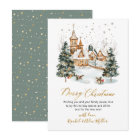 Snowy Winter Scene Gold Script Non Photo Christmas