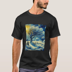 Snowy Winter Scene Van Gogh Starry Night Christmas T-Shirt
