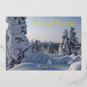 Snowy Winter Scenery Merry Christmas Foil Holiday Card