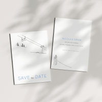 Snowy Winter Ski Newlywed Couple Black White