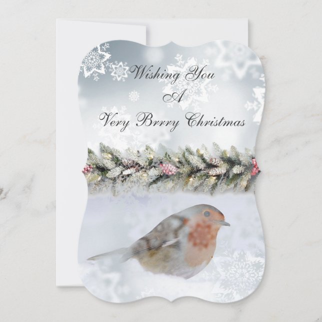 Snowy Winter Snowfinch Christmas Greeting Holiday Card (Front)