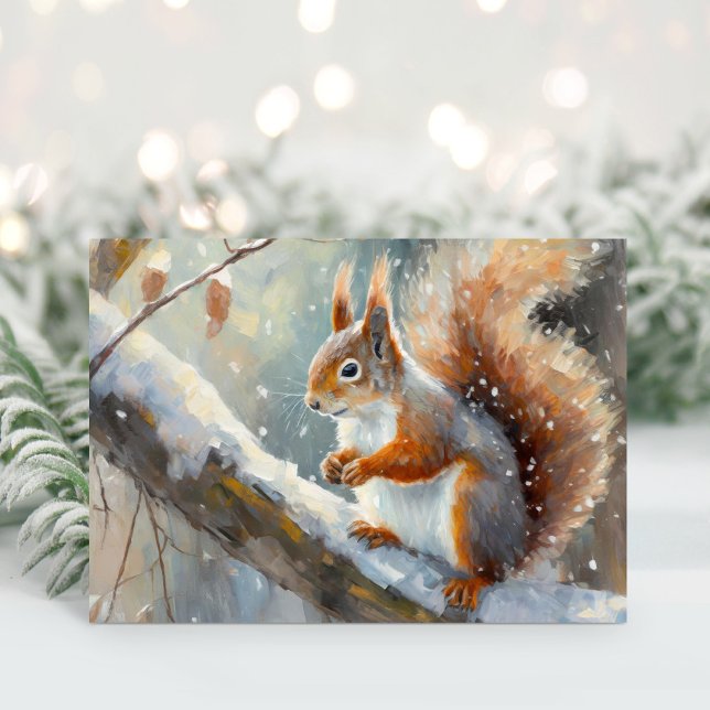 Snowy Winter Squirrel Modern Art Card (Creator Uploaded)