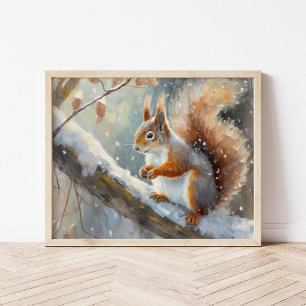 Snowy Winter Squirrel Modern Art Poster