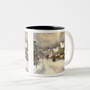 Snowy Winter Town  Two-Tone Mug, 11 oz  Two-Tone Coffee Mug