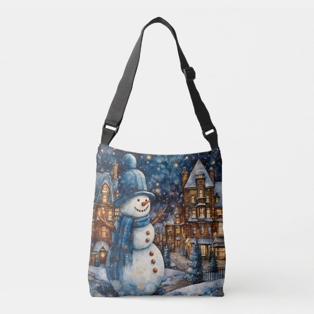 Snowy Winter Town Wonderland Crossbody Bag (Front)