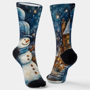 Snowy Winter Town Wonderland Socks