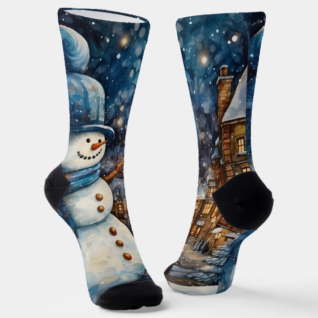 Snowy Winter Town Wonderland Socks (Angled)