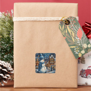 Snowy Winter Town Wonderland Square Sticker