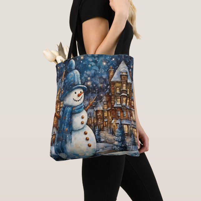 Snowy Winter Town Wonderland Tote Bag (Close Up)