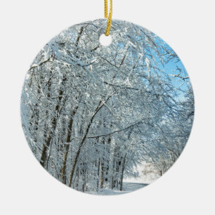 Snowy Winter Trees Ceramic Tree Decoration