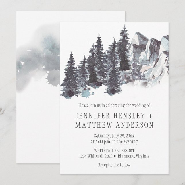 Snowy Winter Trees Mountains Snow Wedding | Invitation (Front/Back)