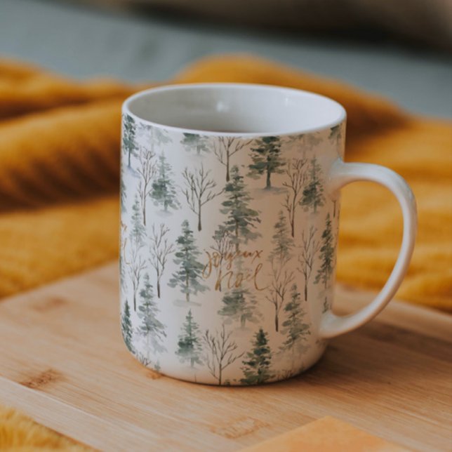 Snowy Winter Trees Pattern Gold Typography Mug (Creator Uploaded)