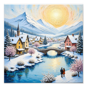 Snowy Winter Village by Golden Sun Photo Print