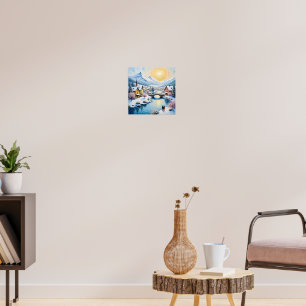 Snowy Winter Village by Golden Sun Poster