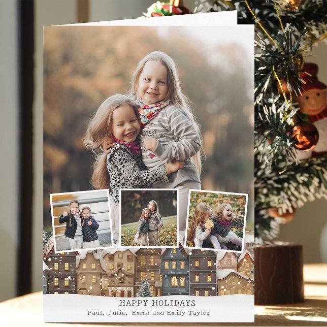 Snowy Winter Village Four-Photo Collage Card (Creator Uploaded)