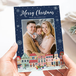 Snowy Winter Village Merry Christmas 2 Photo Holiday Card