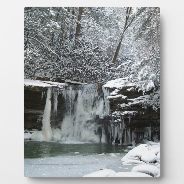 Snowy Winter Waterfall Plaque (Front)