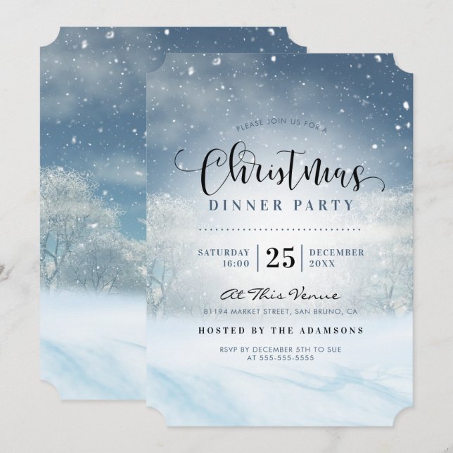 Snowy Winter Wonderland Christmas Dinner Party Invitation (Front/Back)