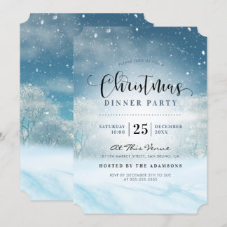 Snowy Winter Wonderland Christmas Dinner Party Invitation