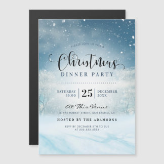 Snowy Winter Wonderland Christmas Dinner Party Magnetic Invitation