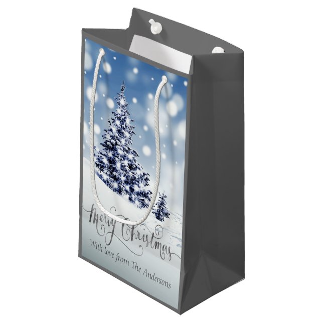 Snowy Winter Wonderland Custom Christmas Small Gift Bag (Front Angled)