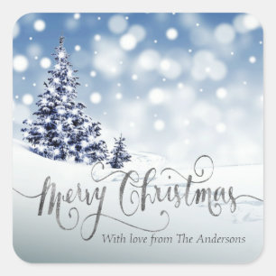 Snowy Winter Wonderland Custom Christmas Square Sticker