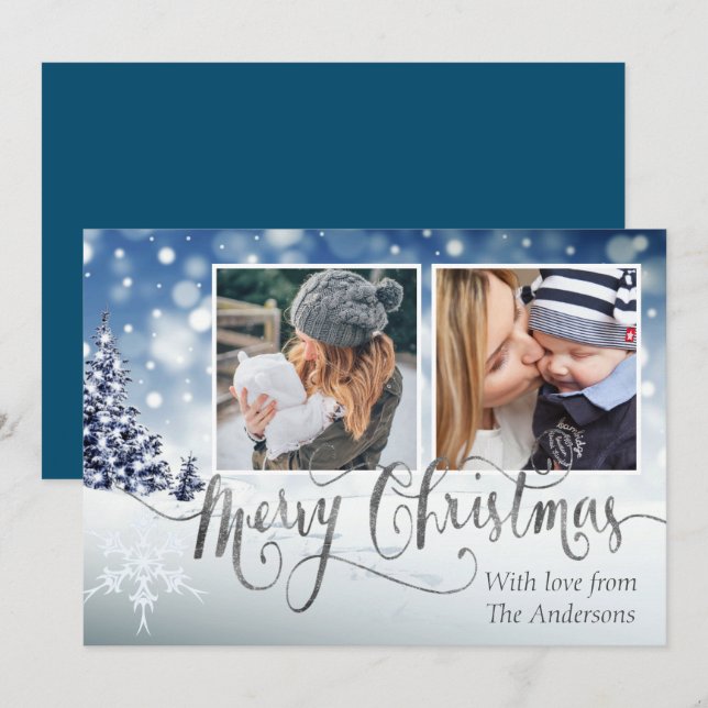 Snowy Winter Wonderland Elegant Christmas Photo Invitation (Front/Back)