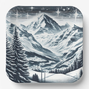 Snowy winter wonderland paper plate