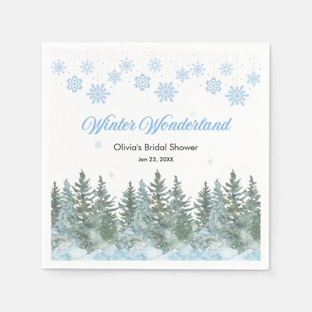 Snowy Winter Wonderland Snowflakes Bridal Shower Napkin (Front)