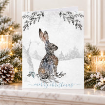 Snowy Winter Woodland Hare Watercolor Holiday