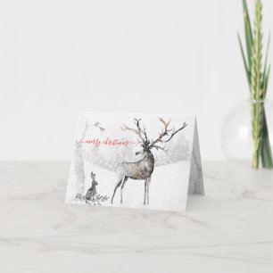 Snowy Winter Woodland Reindeer And Friends Holiday Card