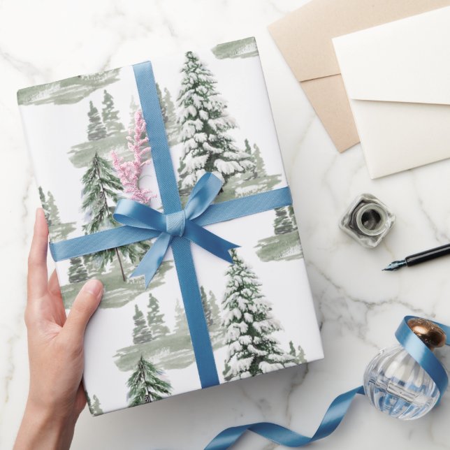 Snowy Winter Woodland Trees Wrapping Paper (Gifting)