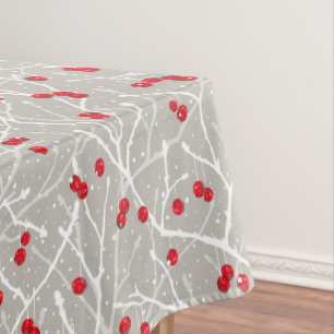 Snowy Winterberry Trees Pattern   Mushroom   Tablecloth