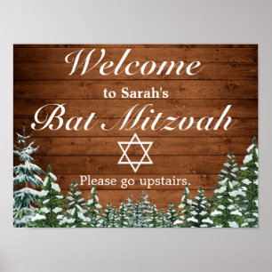 Snowy Wood & Forest Bar Bat Mitzvah Welcome Sign