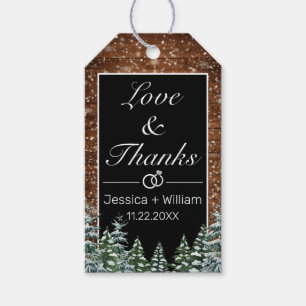 Snowy Wood & Forest Black Love Thanks Wedding Gift Tags