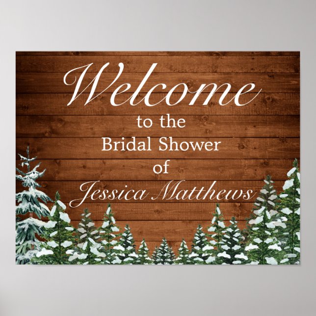 Snowy Wood & Forest Bridal Shower Welcome Sign (Front)