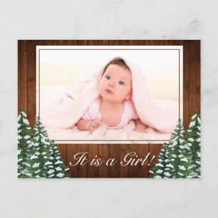 Snowy Wood & Forest Country Baby Girl Photo Birth Announcement Postcard