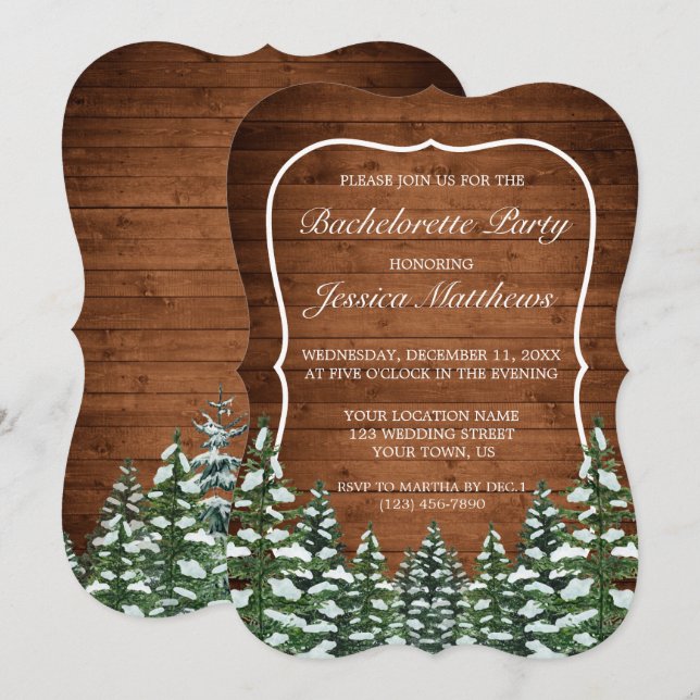 Snowy Wood & Forest Country Bachelorette Party Invitation (Front/Back)