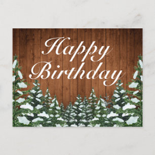 Snowy Wood Forest Country Happy Birthday Greeting Announcement Postcard