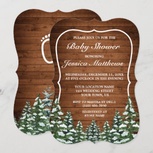 Snowy Wood & Forest Country Pine Baby Shower Invitation