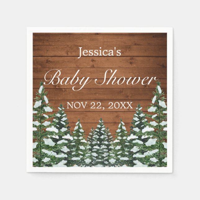 Snowy Wood & Forest Country Pine Baby Shower Napkin (Front)