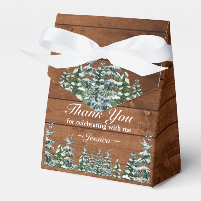 Snowy Wood & Forest Country Pine Birthday Tiara Favour Box (Front Side)