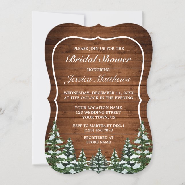 Snowy Wood & Forest Country Pine Bridal Shower Invitation (Front)
