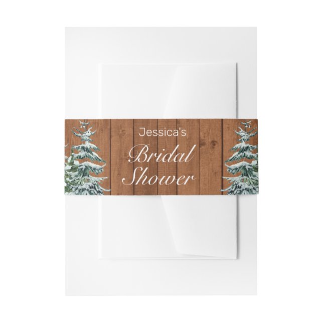 Snowy Wood & Forest Country Pine Bridal Shower Invitation Belly Band (Front Example)