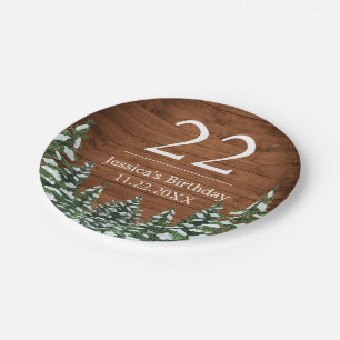 Snowy Wood & Forest Country Pine Happy Birthday Paper Plate